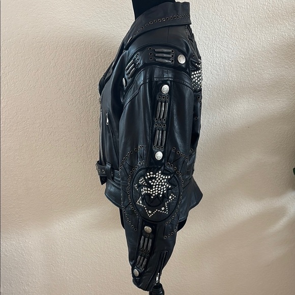 RARE VINTAGE BAJA Trading Company Studded Eagle Rhinestone 100% Leather Jacket - Picture 4 of 16